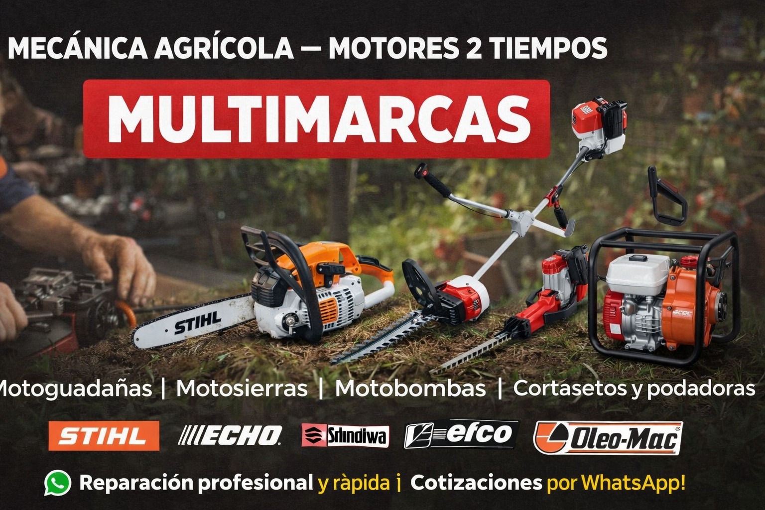 Multimarcas - Mecánica Agrícola - Motores 2 Tiempos - Motoguadañas, Motosierras, Motobombas, Cortasetos y podadoras - STIHL, ECHO, Shindaiwa, efco, Oleo-Mac